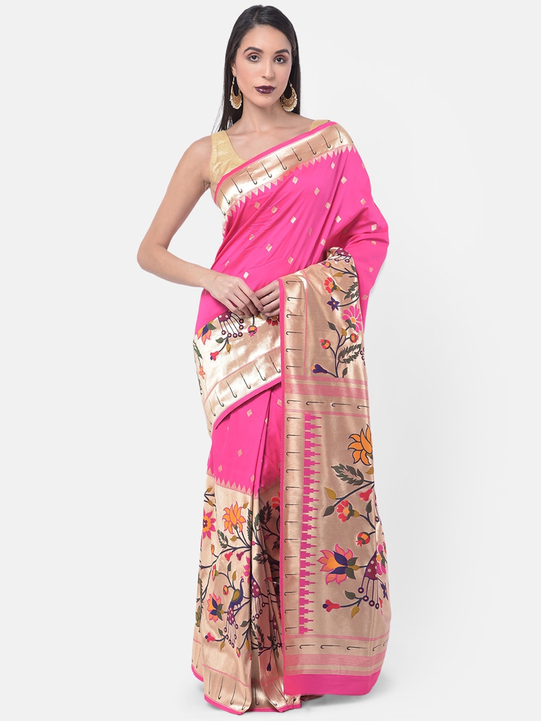 

Neerus Pink Printed Art Silk Saree