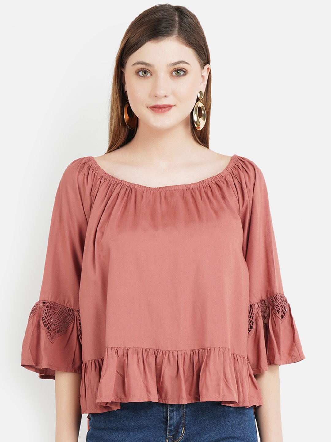 

Aditi Wasan Coral Pink Bell Sleeves A-Line Top