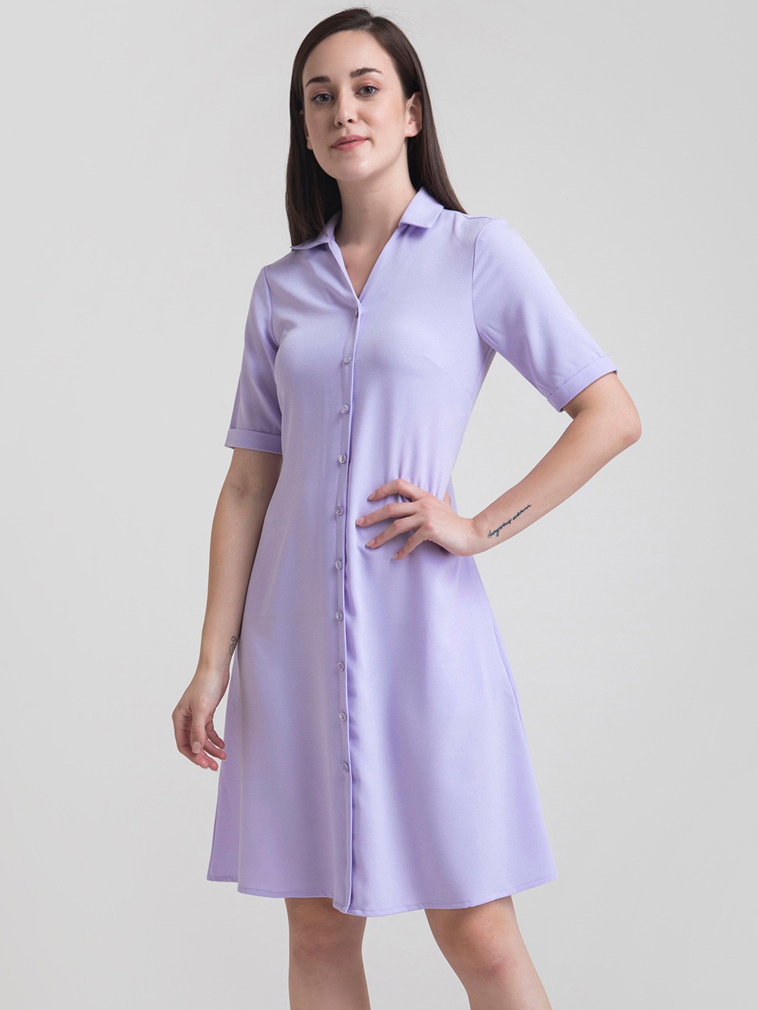 

FableStreet Women Lavender Solid Shirt Dress