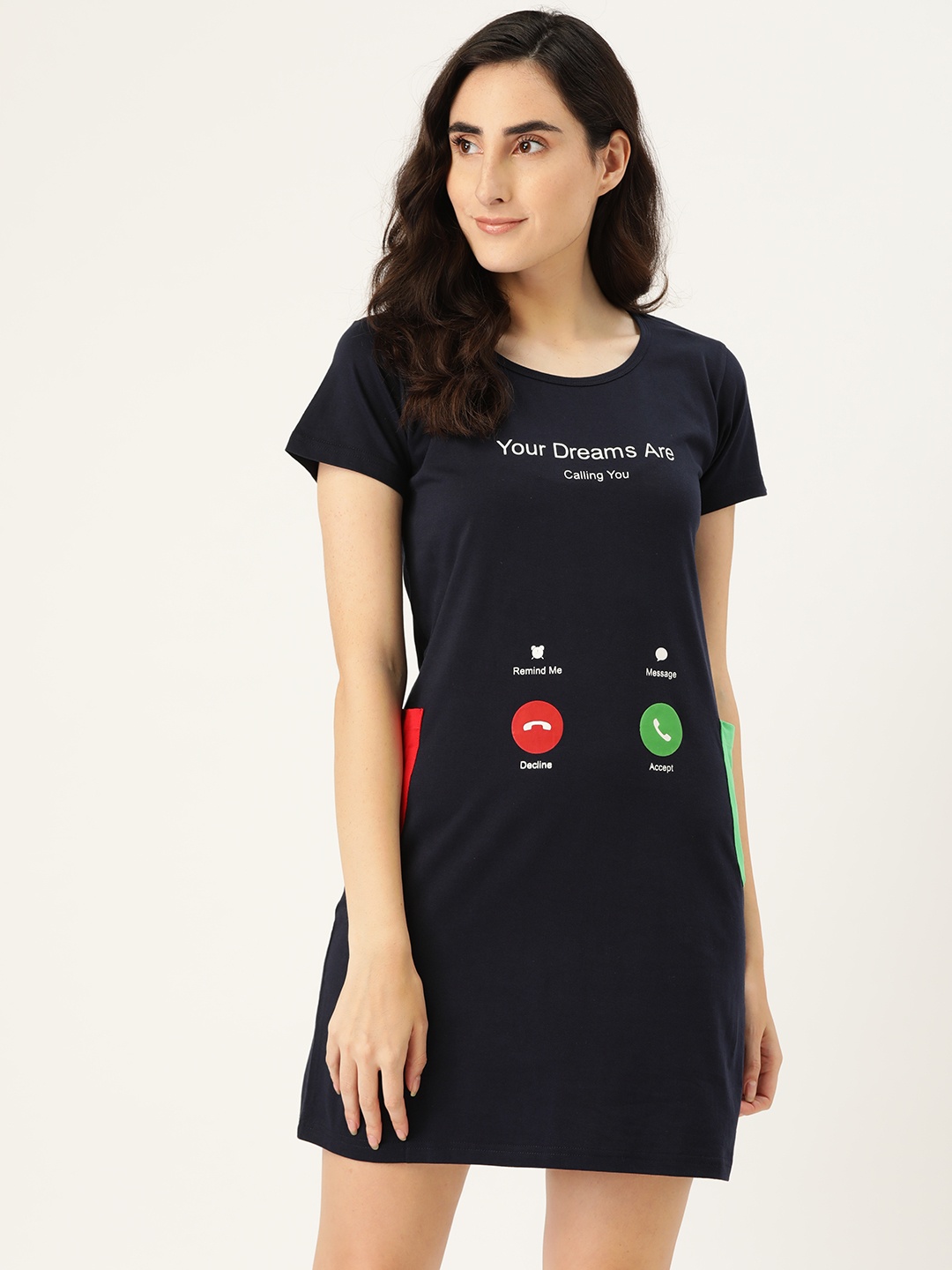 

Clt.s Women Navy Blue Printed Pure Cotton Knitted Nightdress