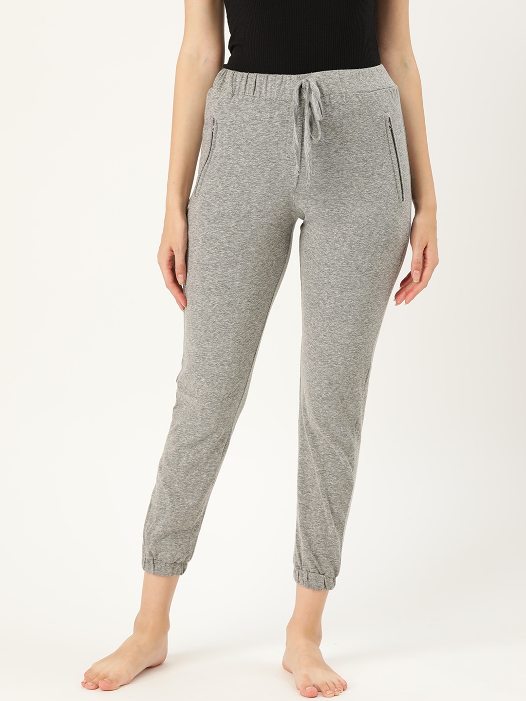 

Clt.s Women Grey Solid Slim Fit Pure Cotton Cropped Lounge Joggers