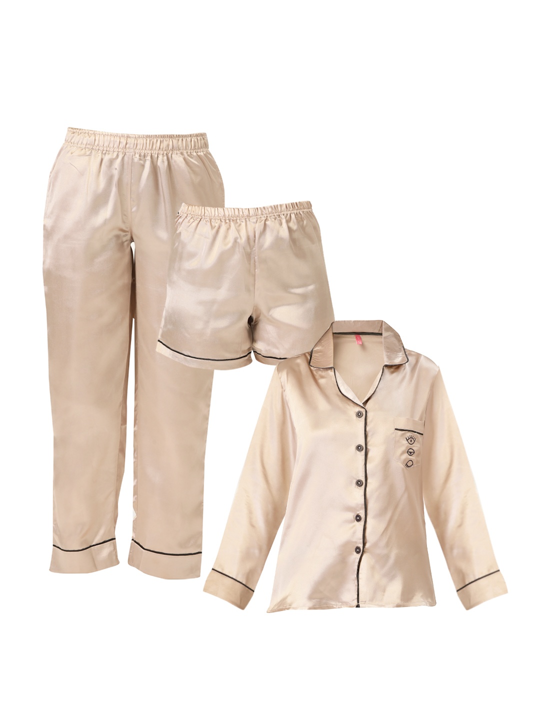 

Clt.s Women Beige & Red Satin Night suit