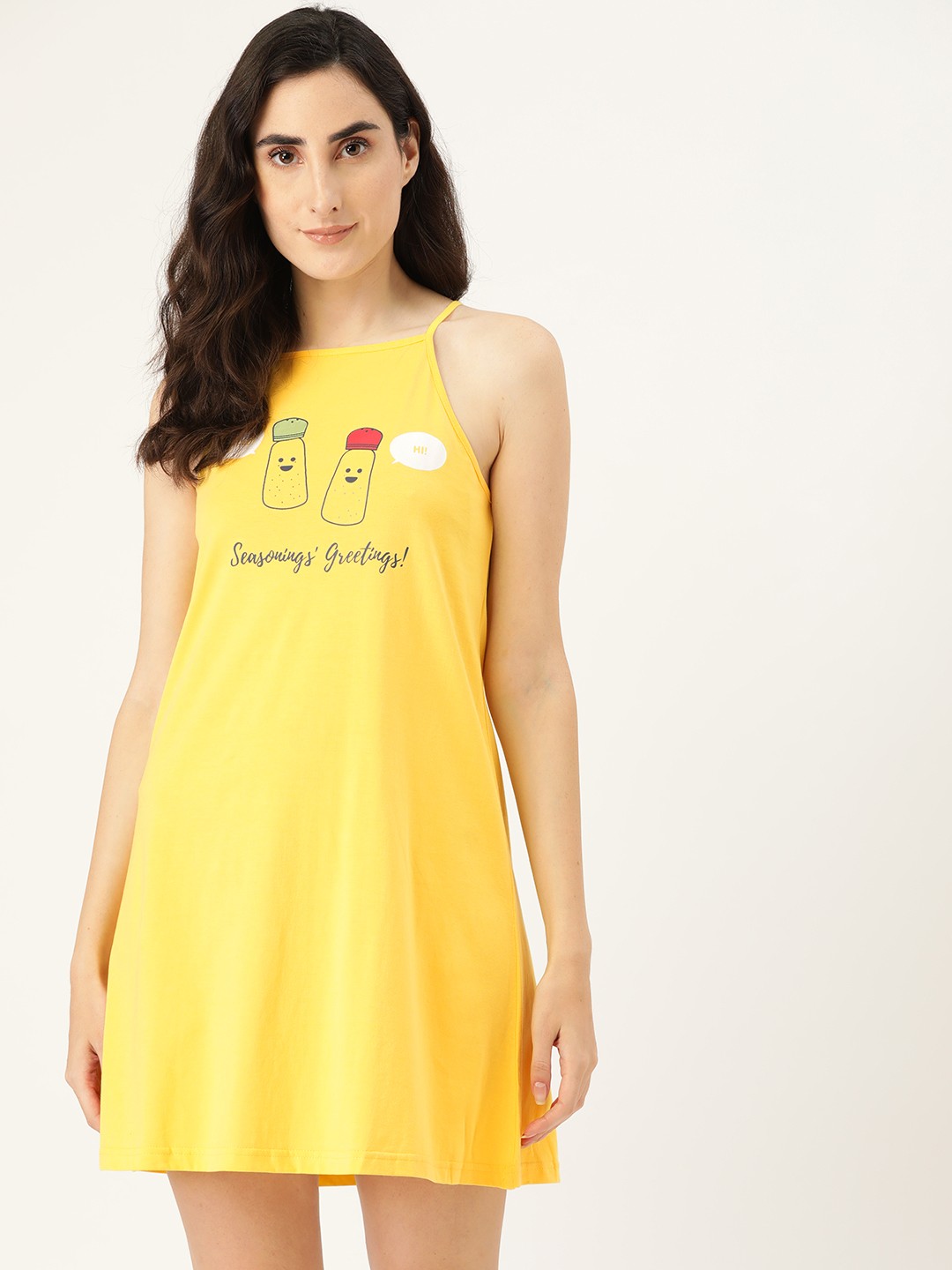 

Clt.s Women Yellow Printed Pure Cotton Knitted Nightdress