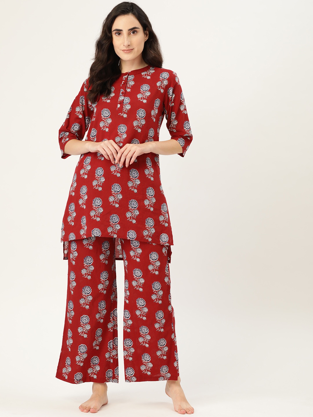 

Clt.s Women Maroon & Blue Printed Pure Cotton Night Suit