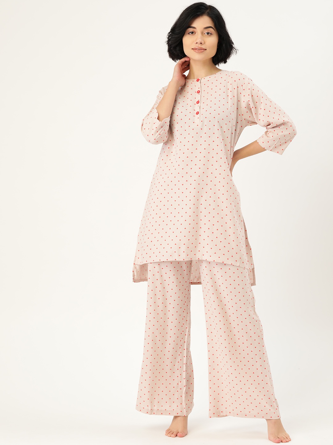 

Clt.s Women Peach & Red Printed Cotton Night suit