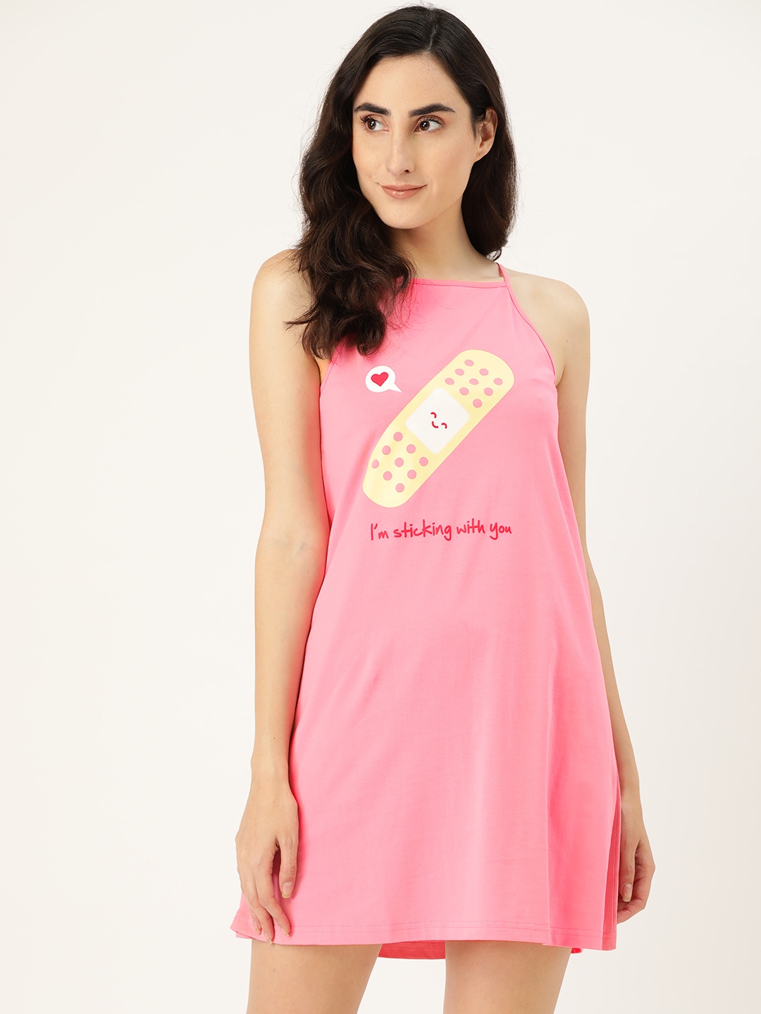 

Clt s Pink & Red Pure Cotton Printed Nightdress