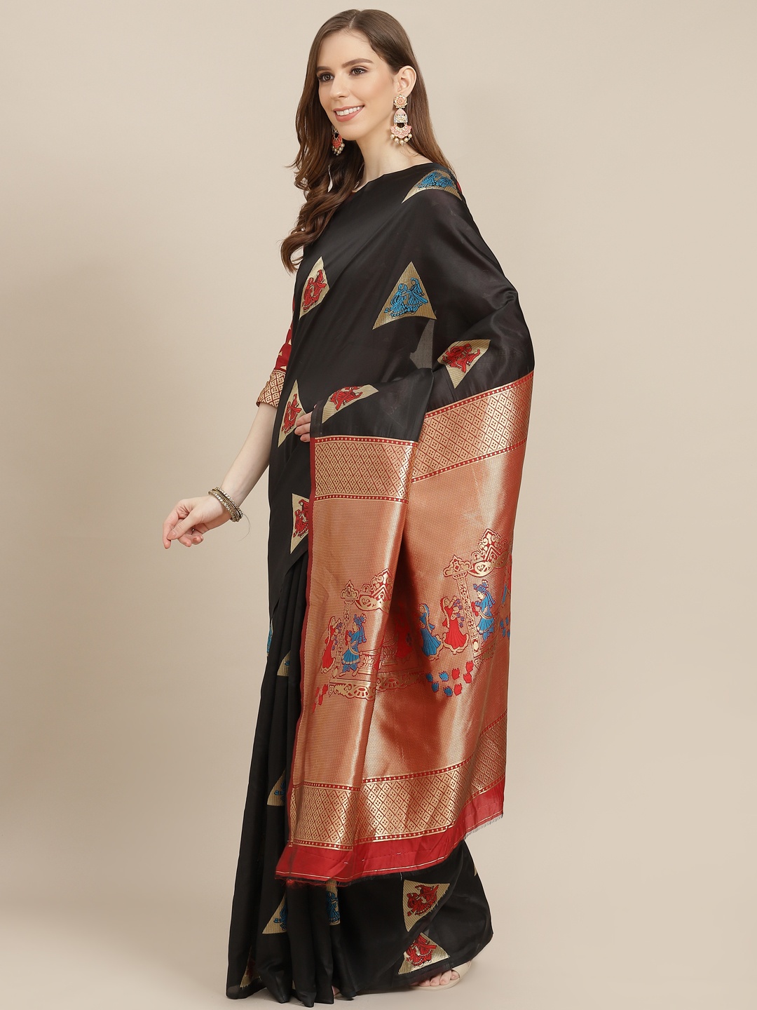 

KALINI Black & Golden Ethnic Motifs Zari Banarasi Saree