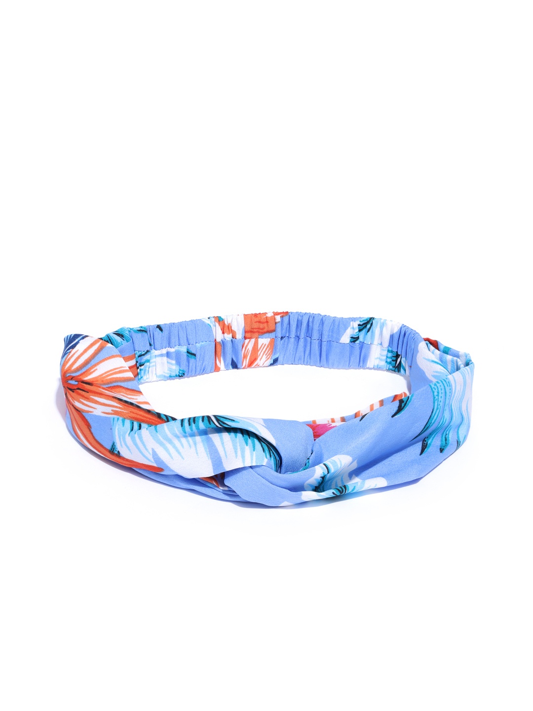 

Blueberry Women Blue & Orange Floral Print Satin Finish Hairband with Knot Detail
