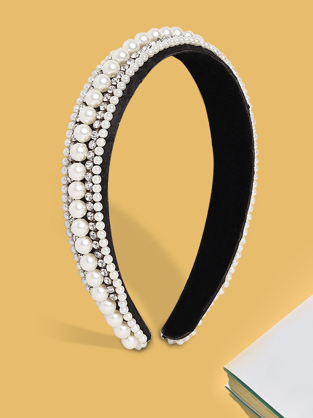 

Blueberry Women White & Black Beaded & Stone-Studded Hairband