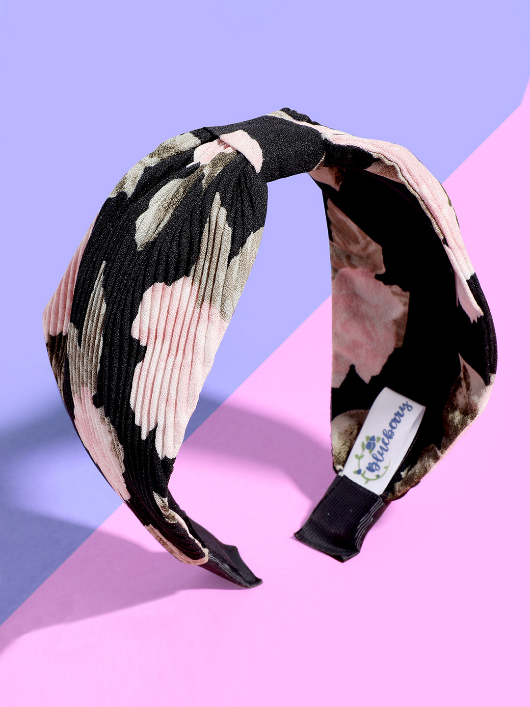 

Blueberry Women Black & Pink Floral Print Pleated Hairband with Knot Detail