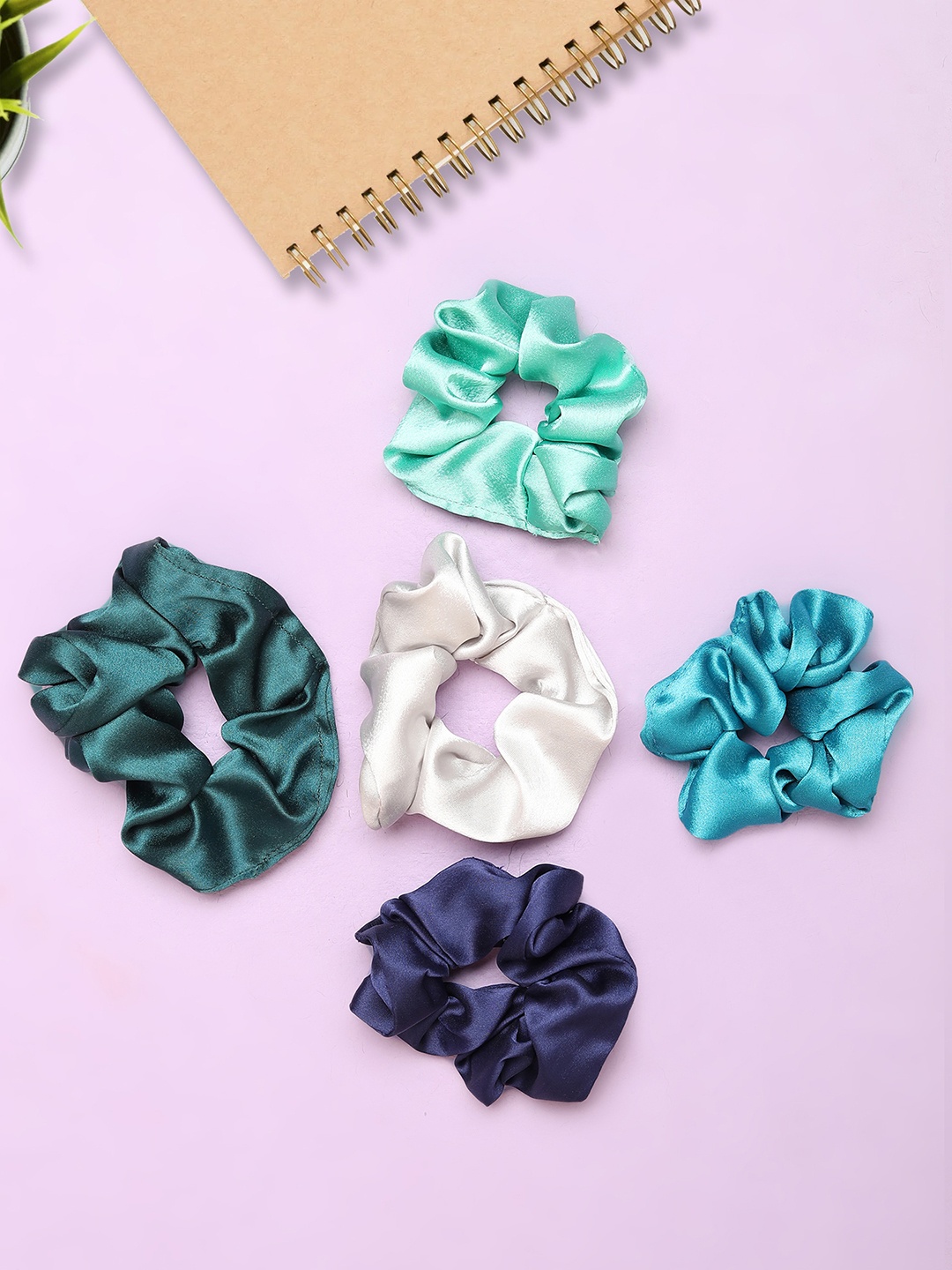 

Blueberry Women Set of 5 Satin Finish Scrunchies, Green