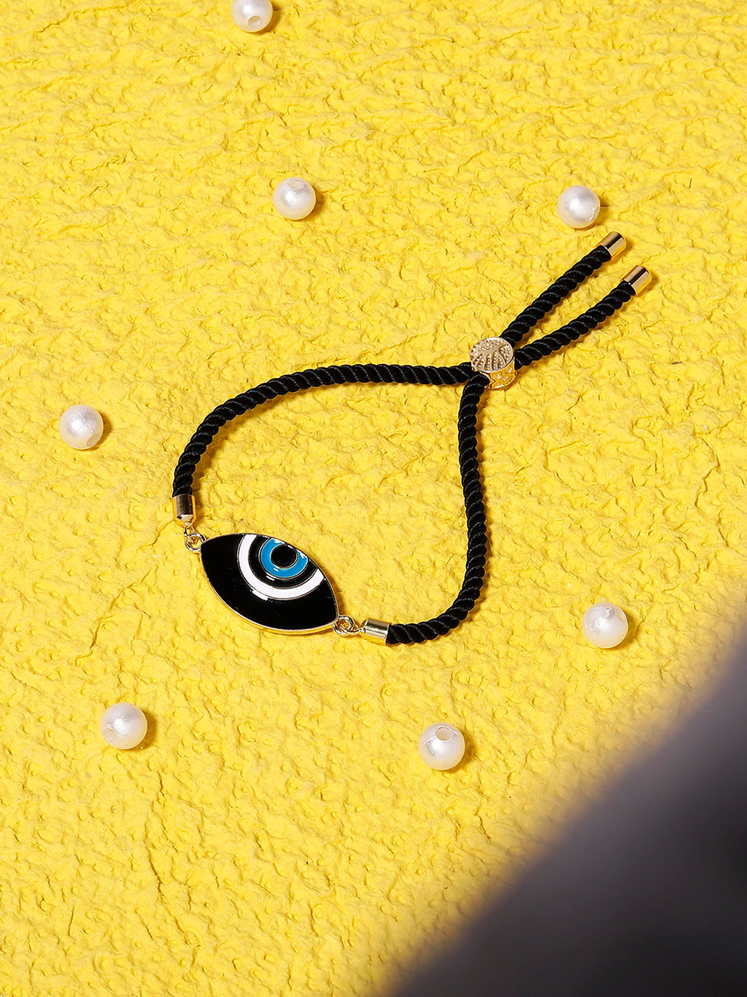 

Blueberry Women Black & White Gold-Plated Handcrafted Evil Eye Charm Bracelet