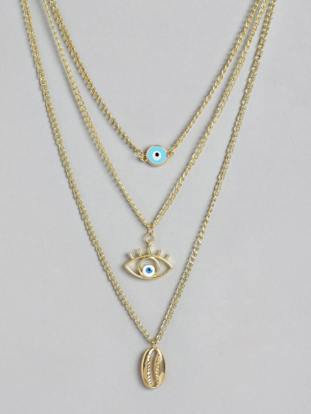 

Blueberry Gold-Plated Evil Eye Detail Handcrafted Layered Necklace