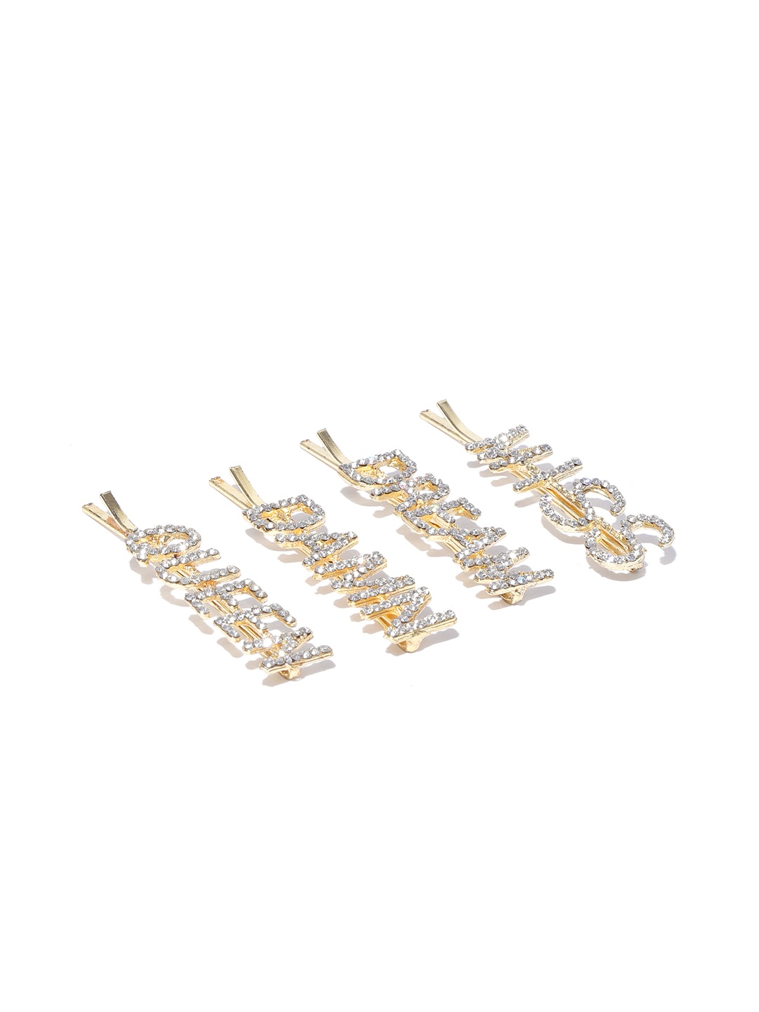 

Blueberry Women Set of 4 Gold-Plated Stone-Studded Bobby Pins