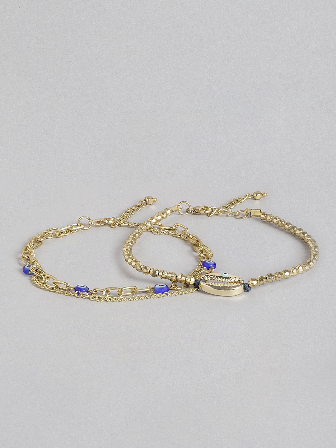 

Blueberry Set of 2 Blue Gold-Plated Handcrafted Evil Eye Anklets