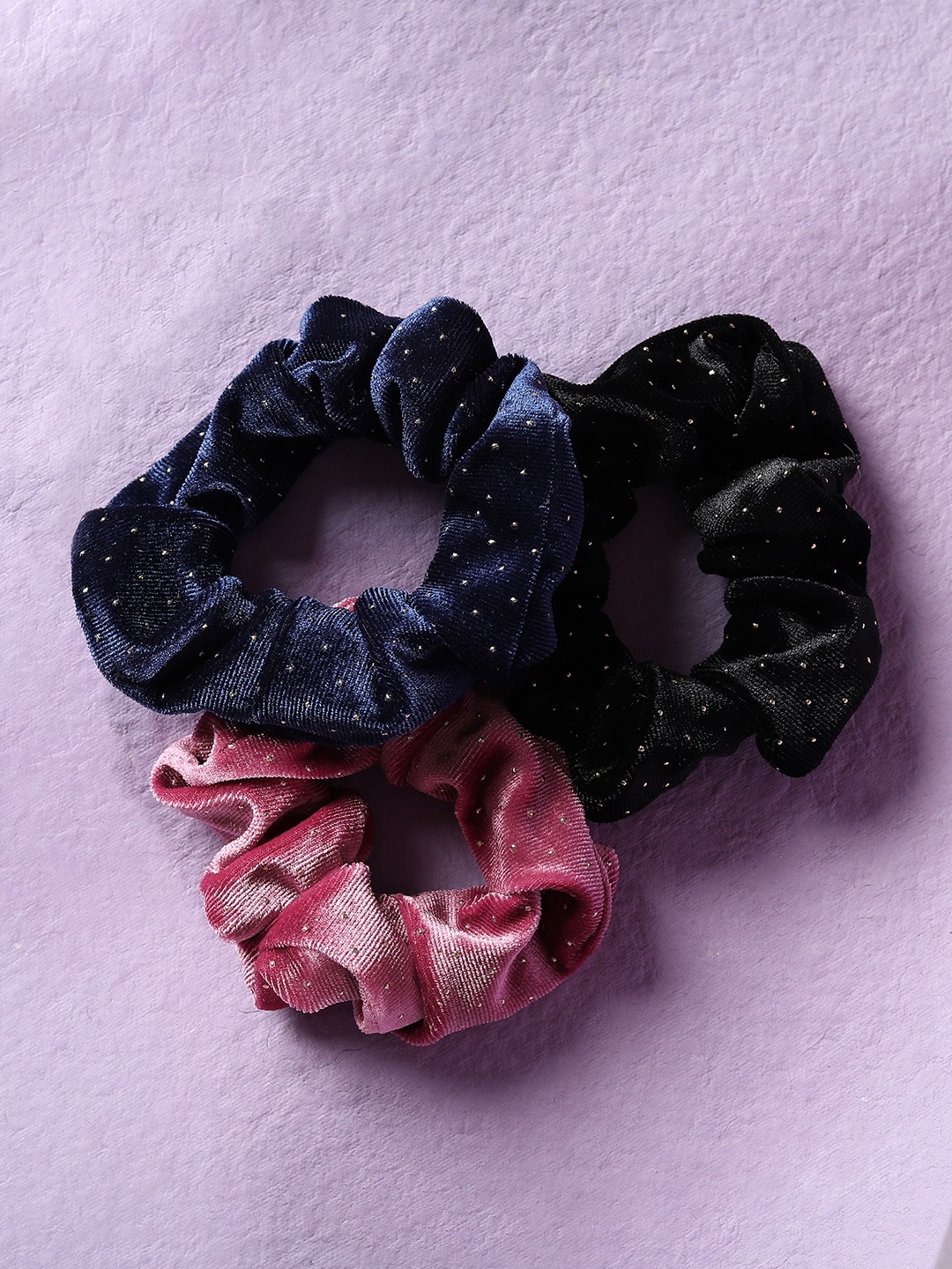 

Blueberry Women Set of 3 Dot Print Velvet Scrunchies, Black