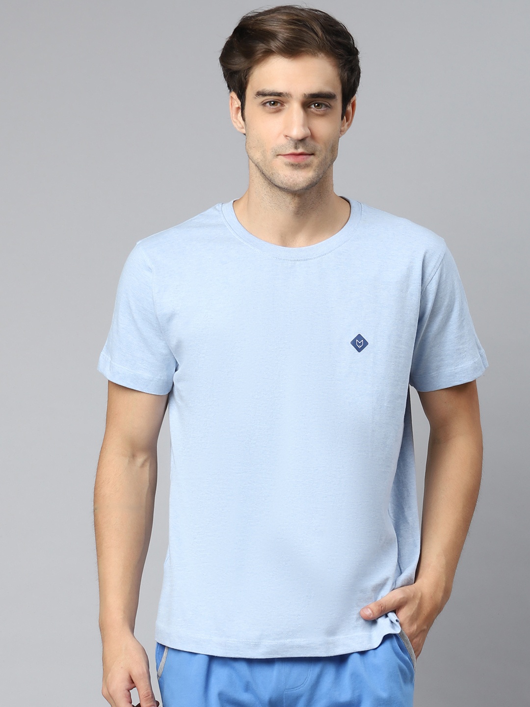 

Almo Wear Men Blue Organic Cotton Solid Round Neck T-shirt