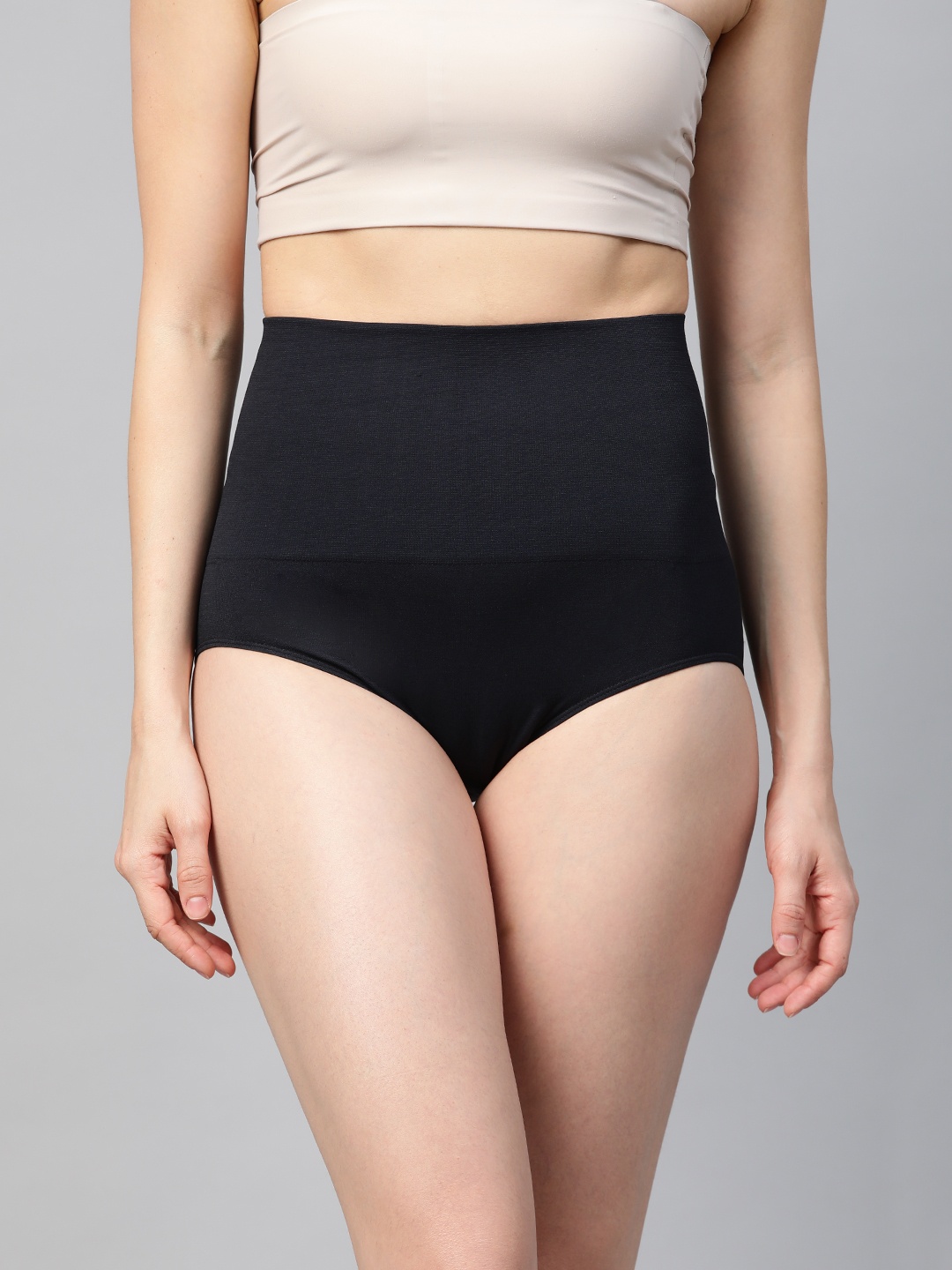 

Inddus Women Black Solid High-Waist Seamless Tummy Shaper Briefs