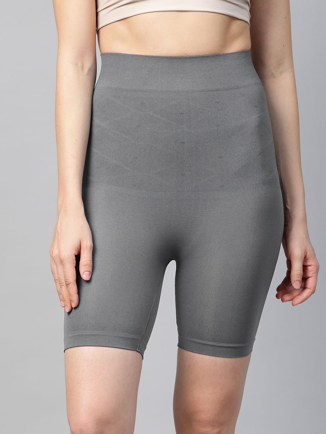 

Inddus Women Grey Solid High-Waist Seamless Tummy Thigh Shapewear