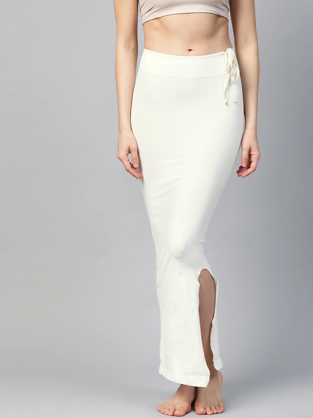 

Inddus Women White Knitted High Compressed Seamless Saree Shapewear with Drawstring
