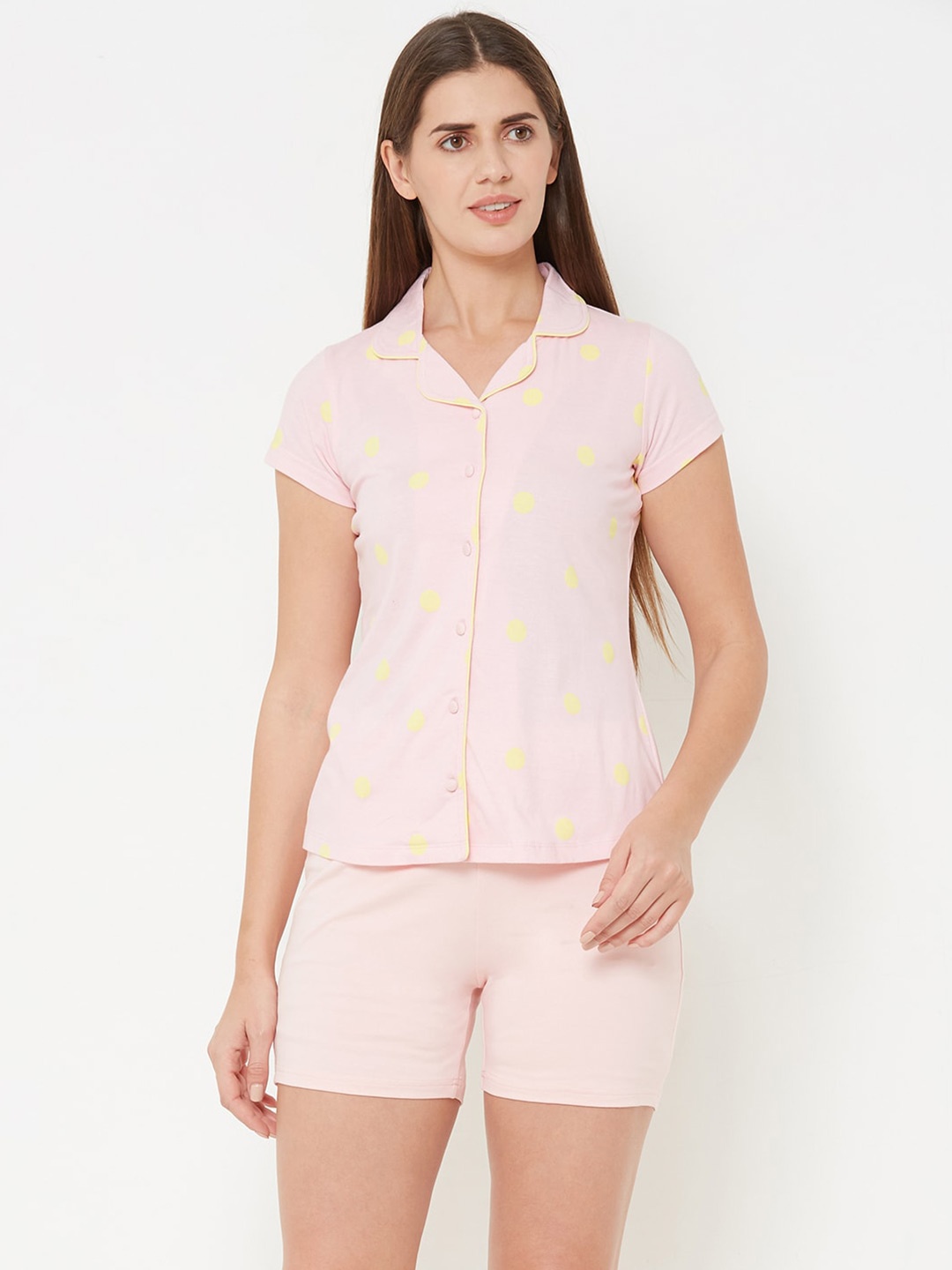 

Sweet Dreams Women Pink & Yellow Printed Night suit