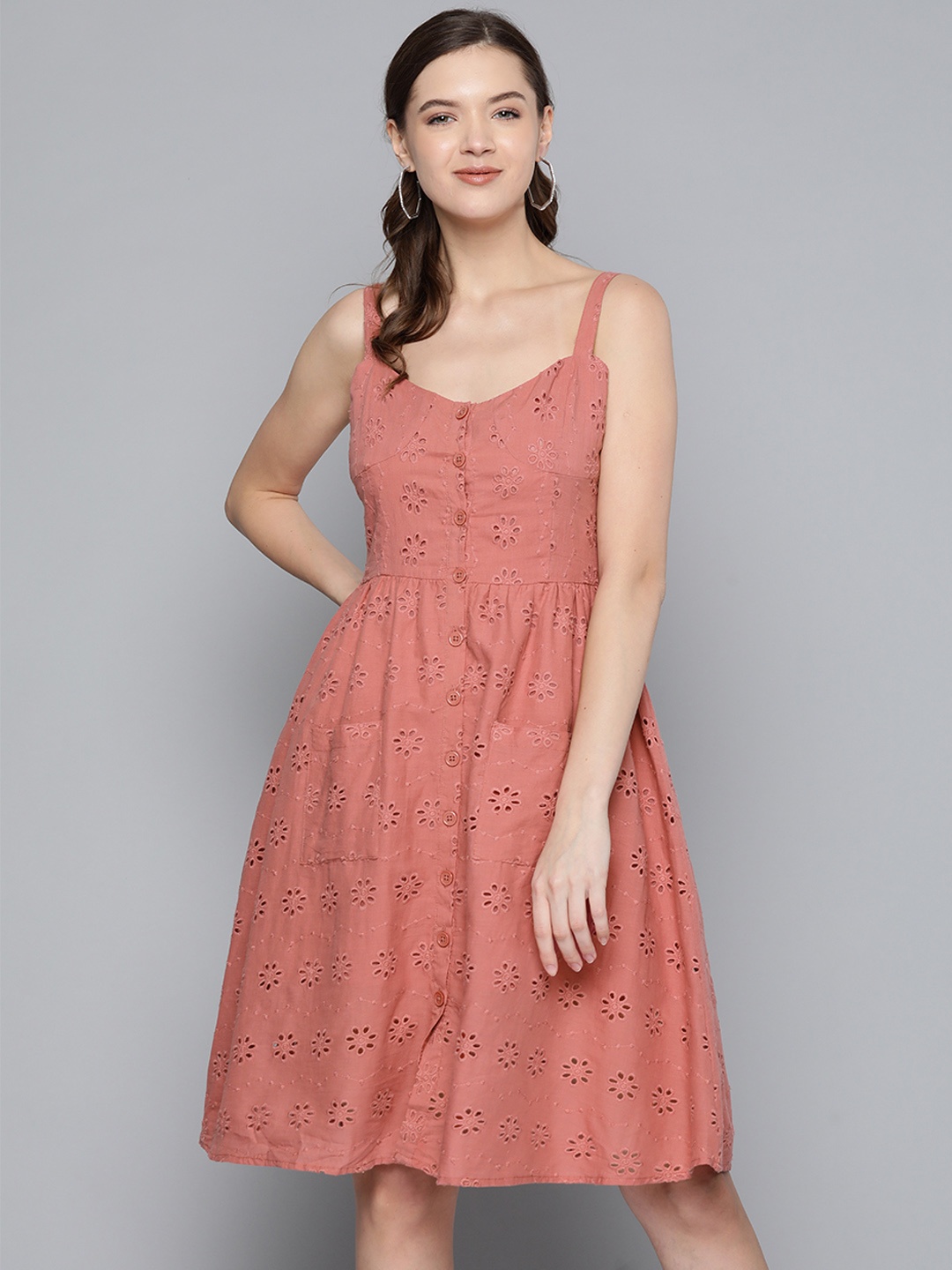 

SASSAFRAS Rose Schiffli Pure Cotton A-Line Dress