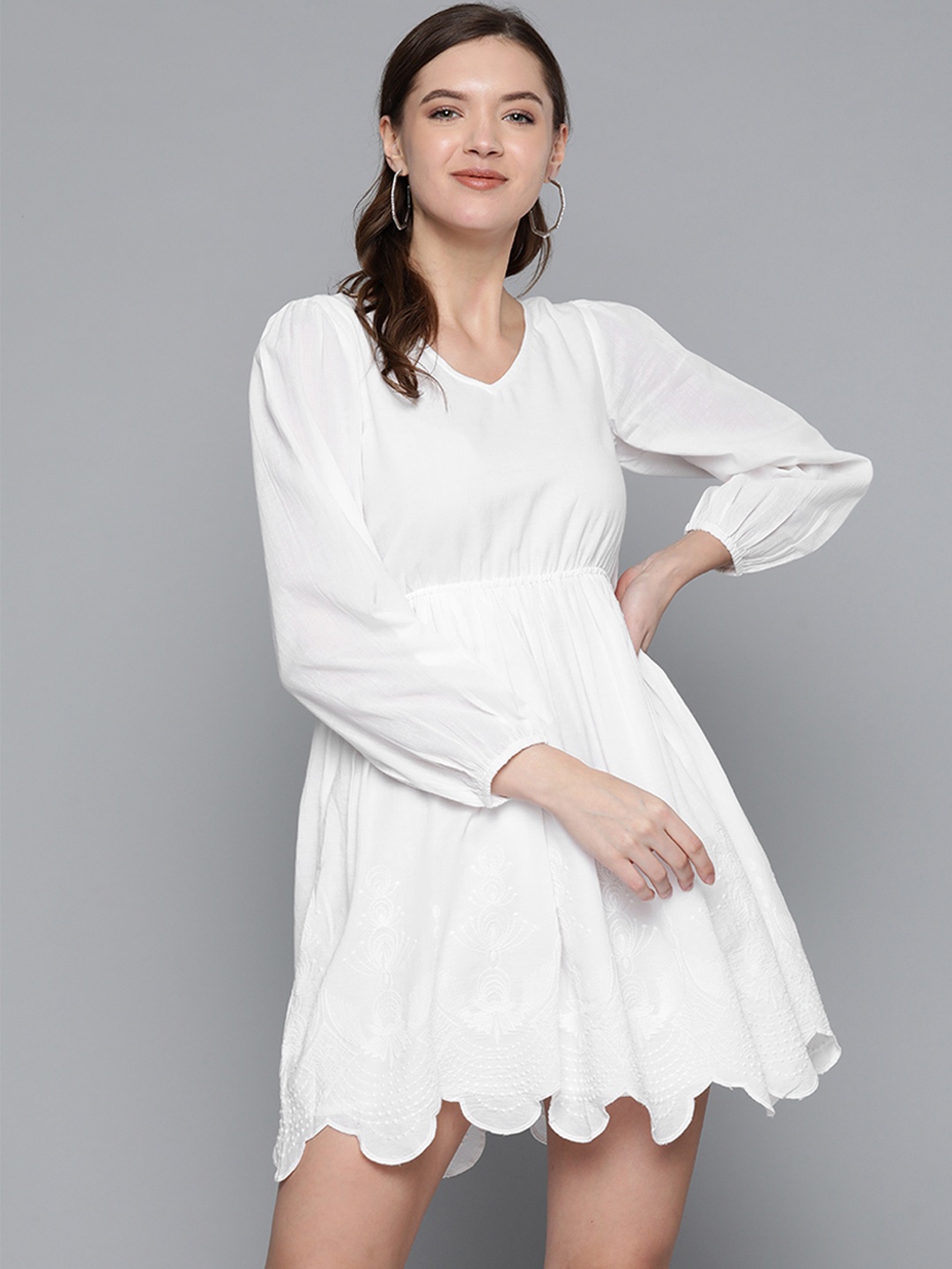 

SASSAFRAS White Pure Cotton Solid A-Line Dress