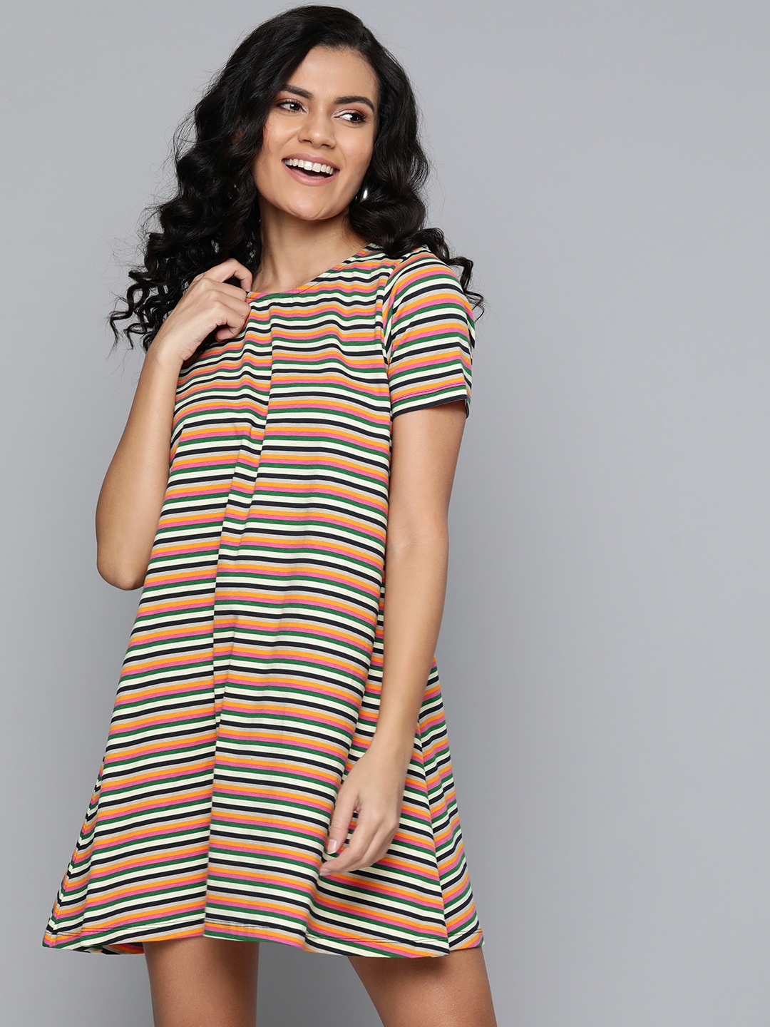 

SASSAFRAS Orange & Black Striped A-Line Dress
