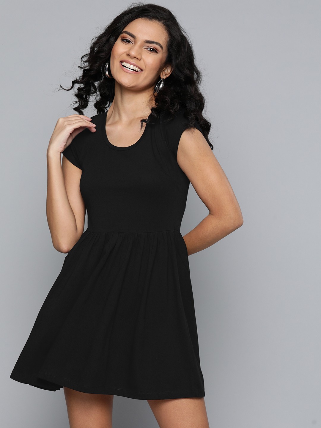 

SASSAFRAS Black Solid A-Line Dress