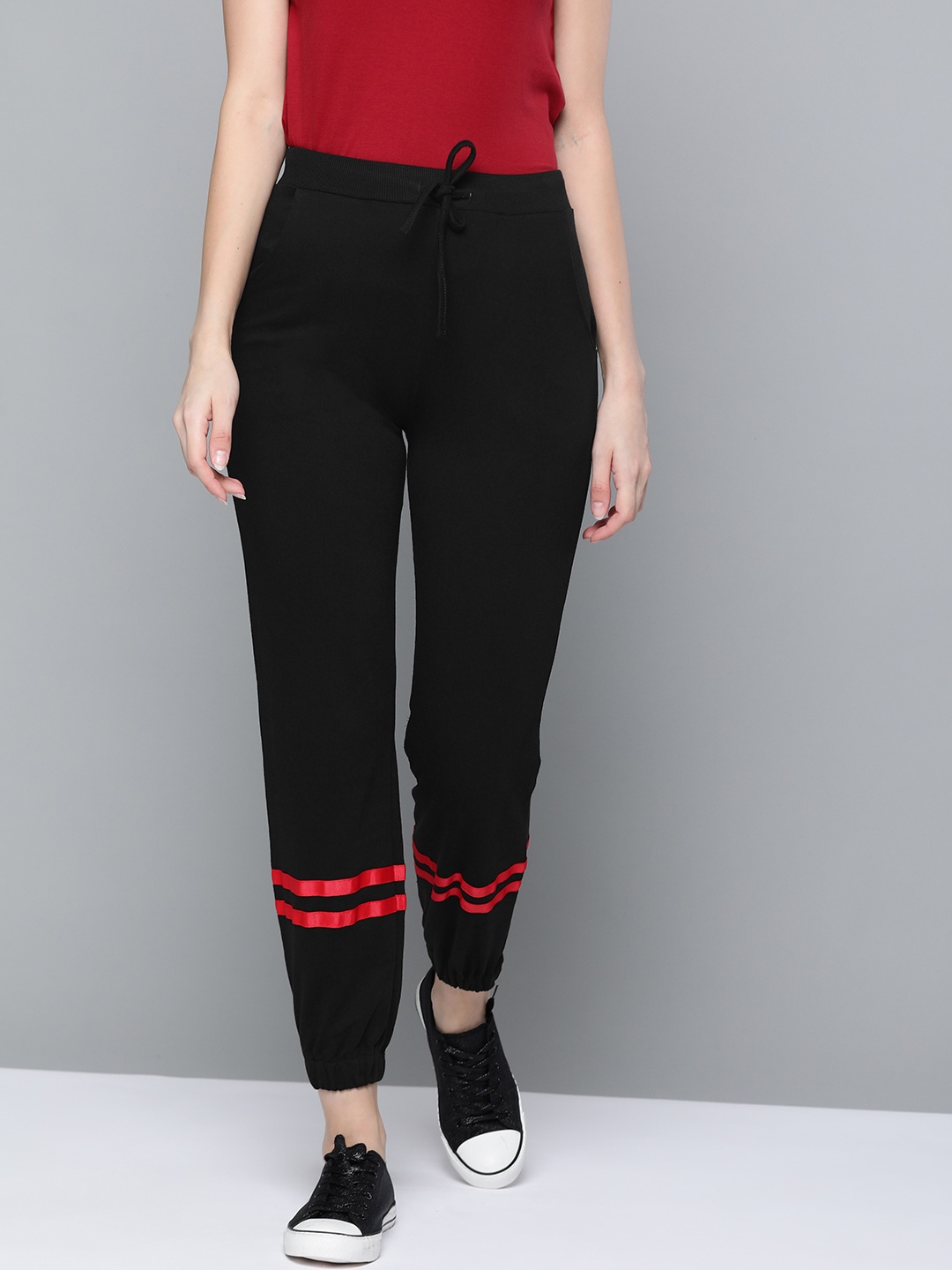 

SASSAFRAS Women Black Solid High-Rise Joggers