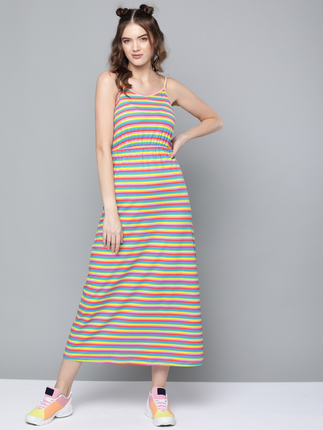 

SASSAFRAS Women Multicoloured Candy Stripes Maxi Dress, Multi