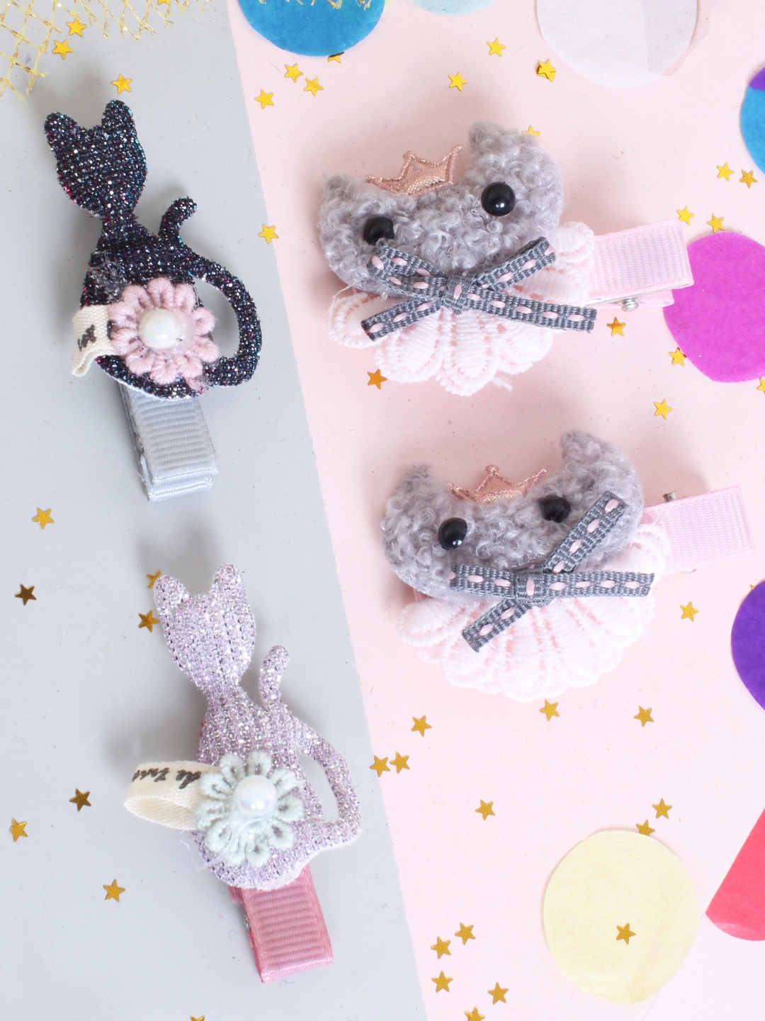 

lil' star Girls Set of 4 Grey & Pink Hair Rubber Band Set