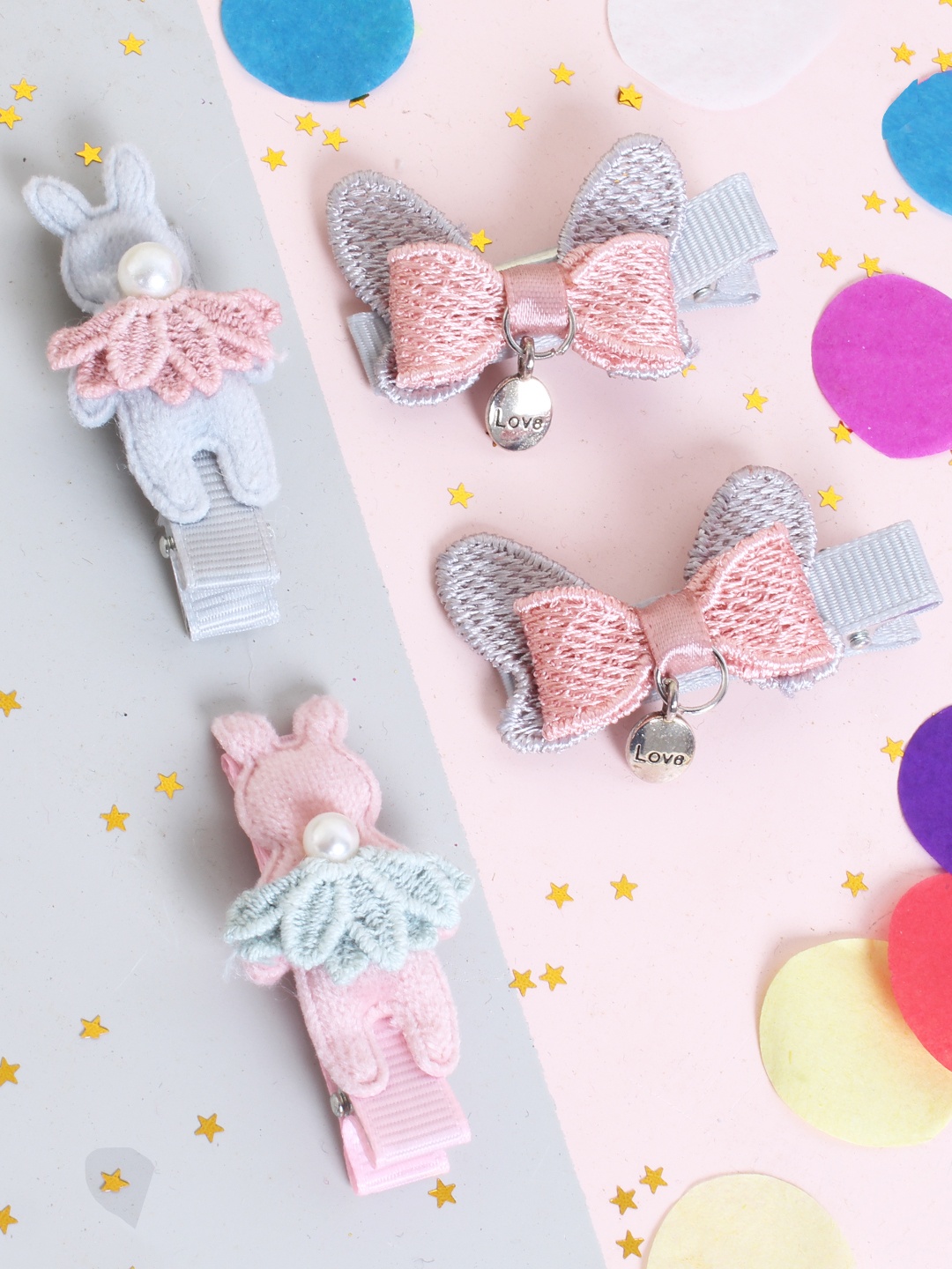 

lil' star Girls Set of 4 Pink & Grey Hair Accessory Set