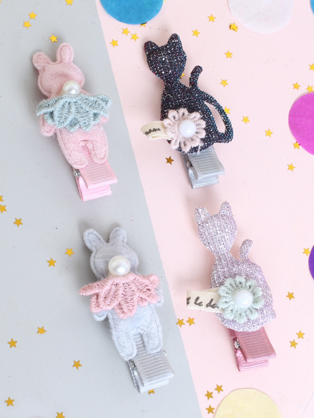 

lil' star Girls Set of 4 Pink & Grey Embellished Hair Rubber Bands Set