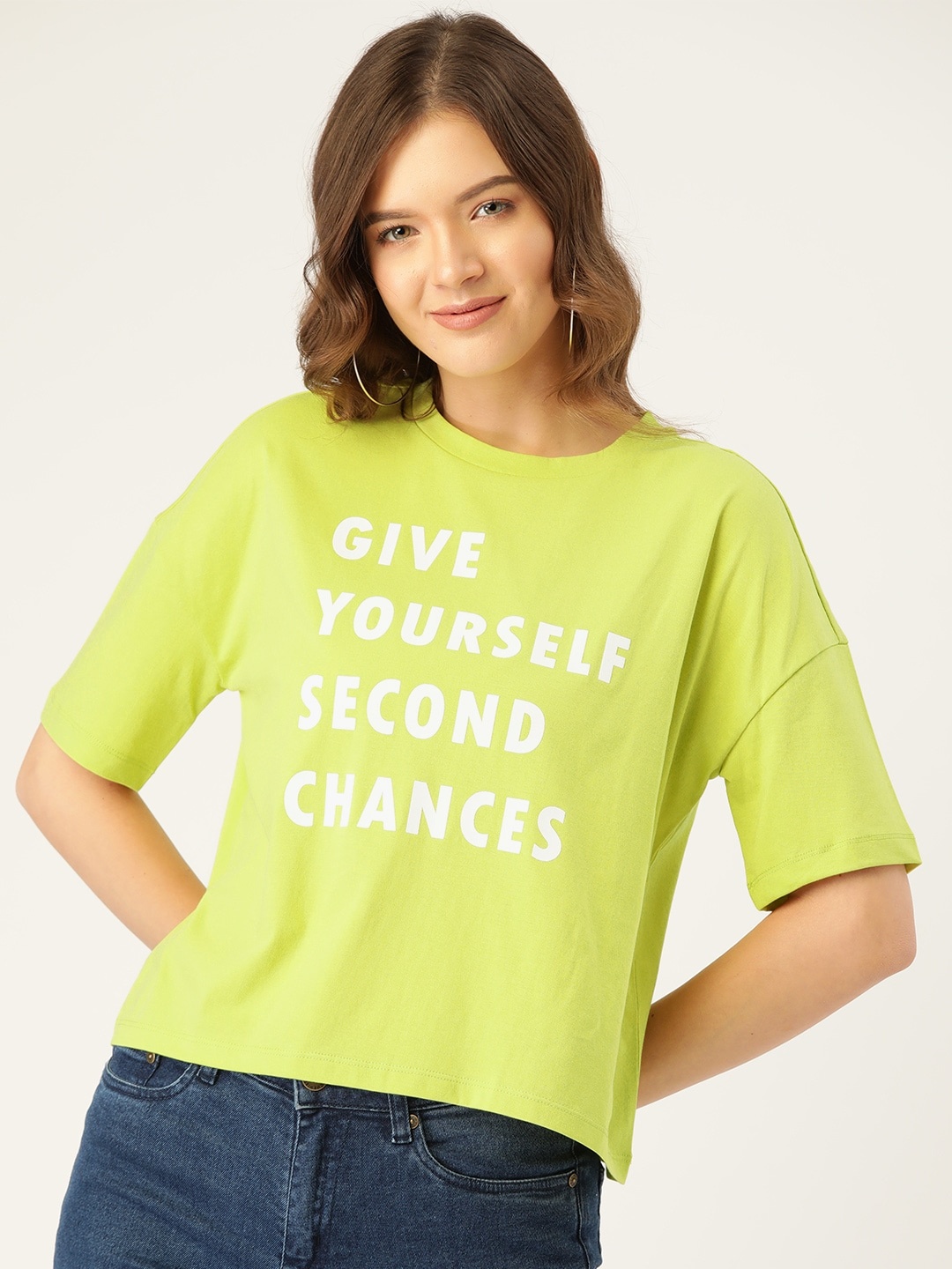 

ONLY Women Yellow & White Typography Printed Drop-Shoulder Sleeves T-shirt