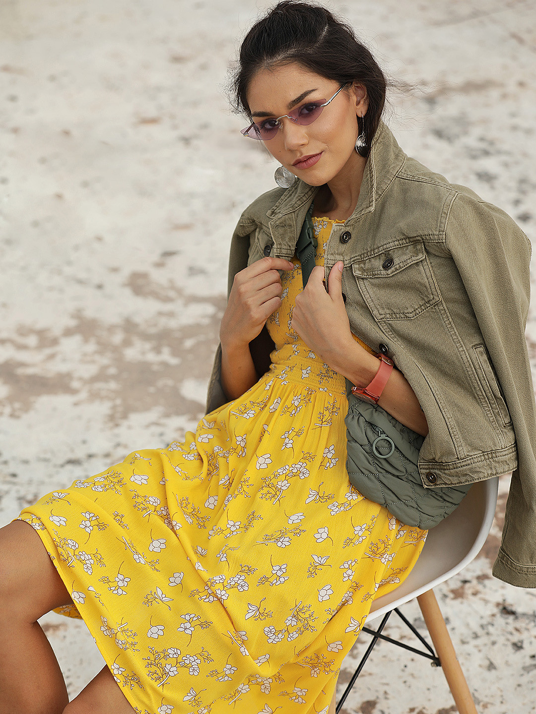 

ONLY Women Yellow & White Floral Print Dress