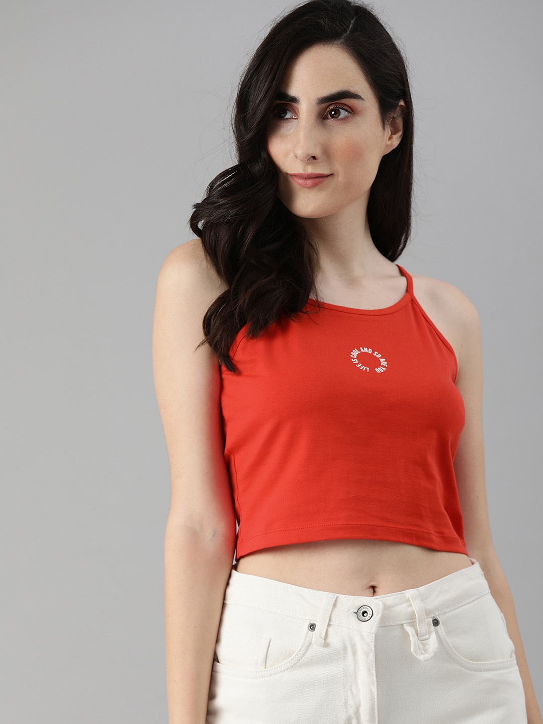 

ONLY Women Red & White Printed T-shirt