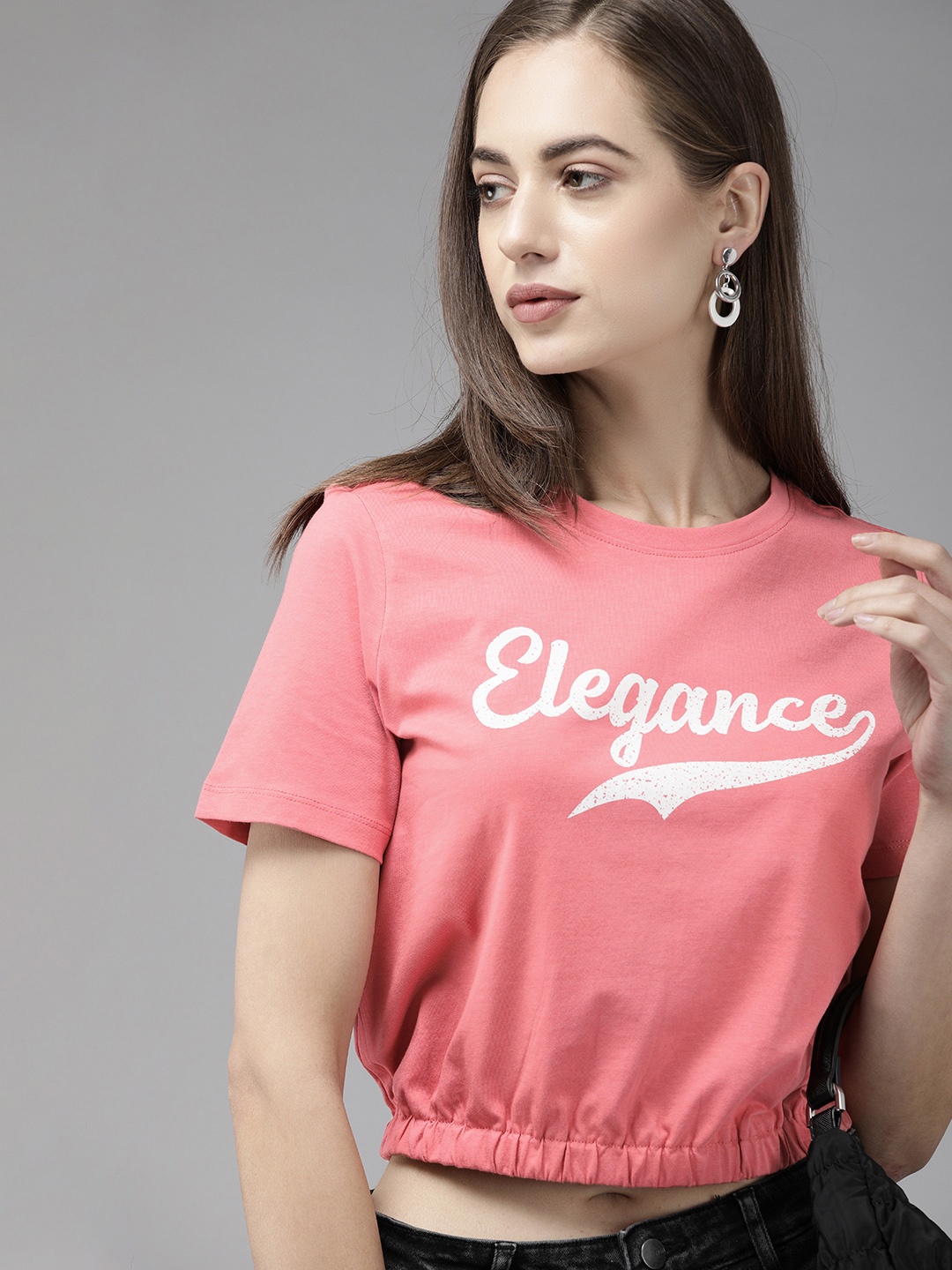 

ONLY Women Peach-Coloured & White Typography Printed Pure Cotton T-shirt