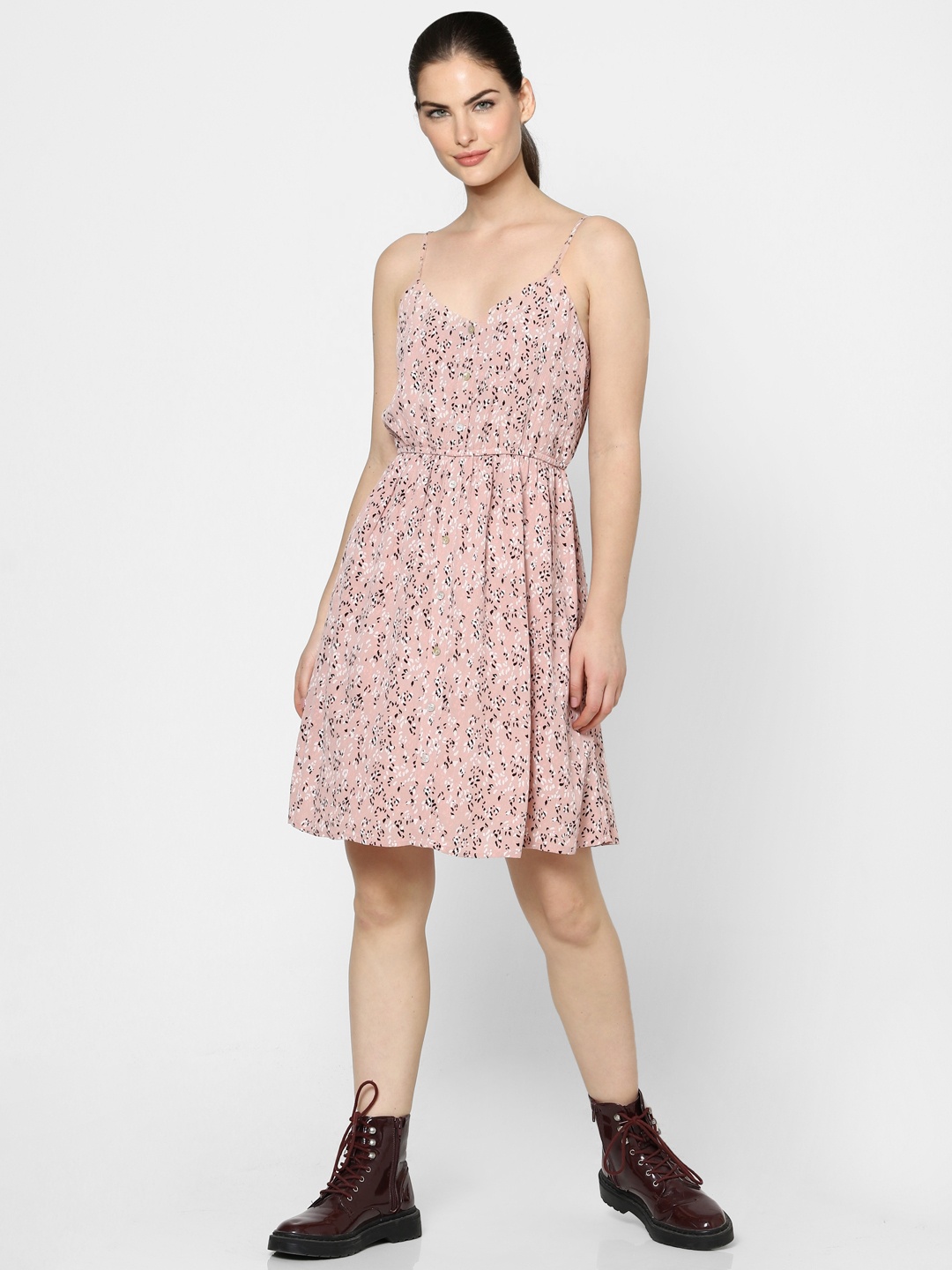 

ONLY Women Pink & Black Printed Fit & Flare Dress