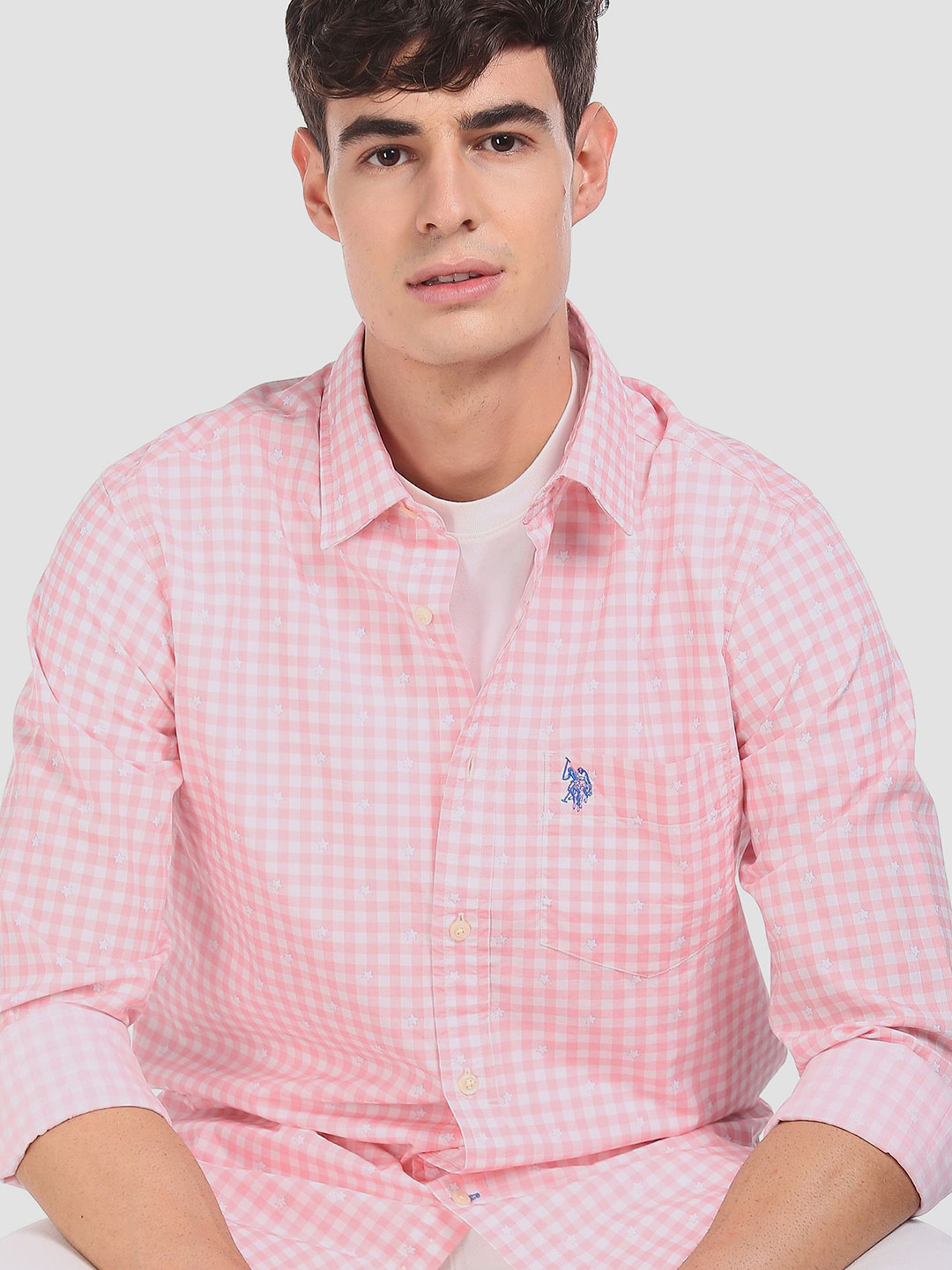 

U.S. Polo Assn. Men Pink & White Regular Fit Checked Cotton Casual Shirt