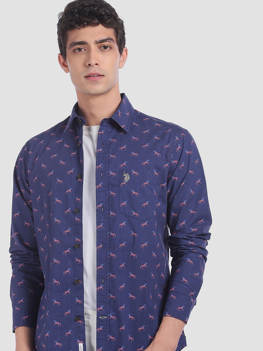 

U.S. Polo Assn. Men Blue Regular Fit Printed Casual Shirt