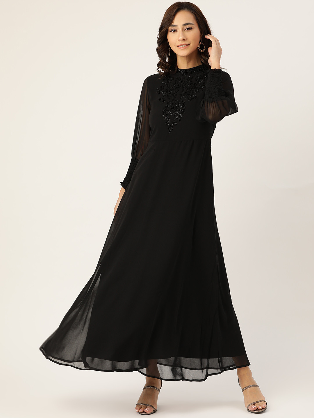 

Antheaa Black Embellished Detail Maxi Dress
