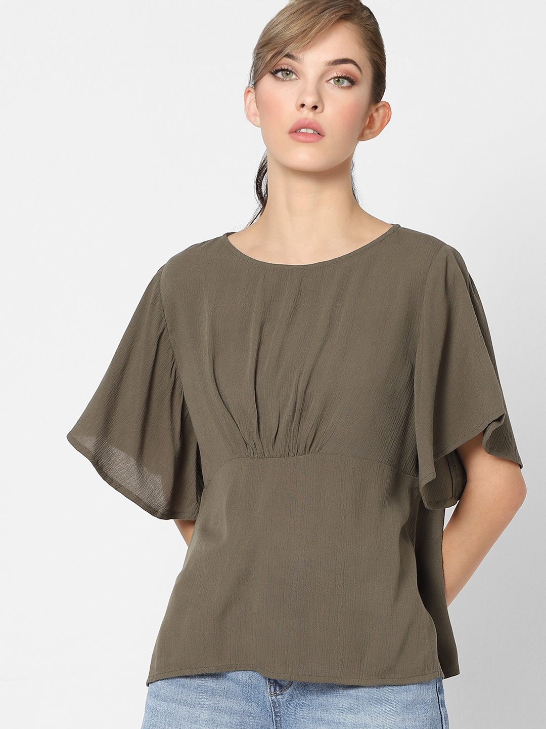 

ONLY Olive Green Gathered Regular Top