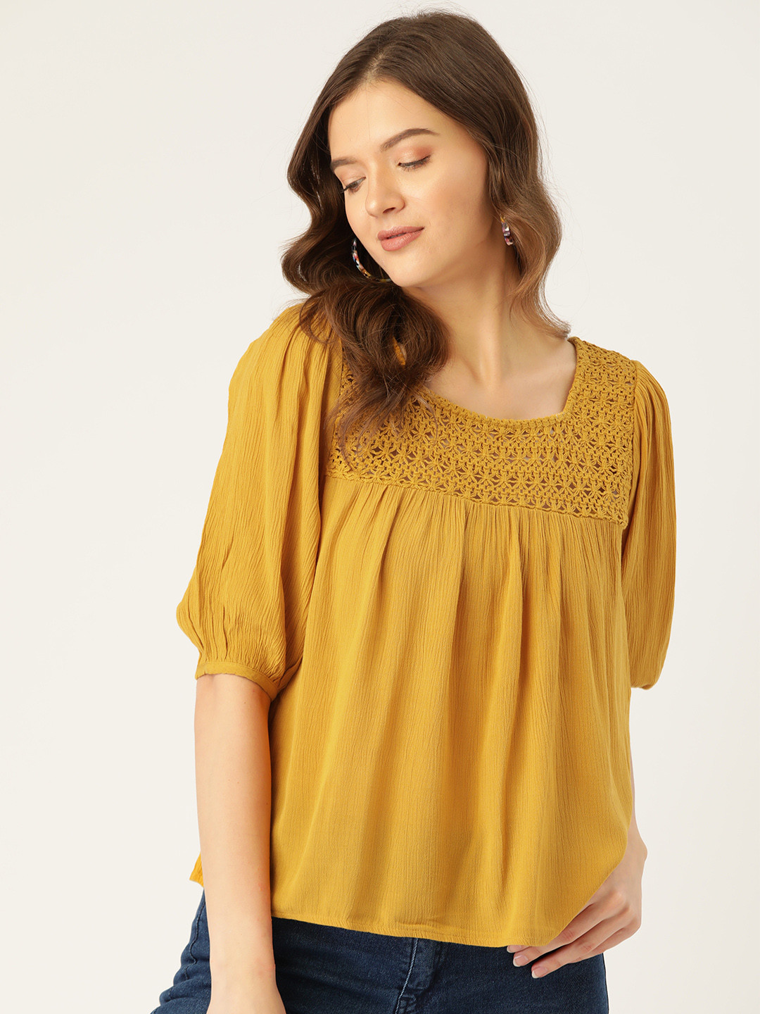 

ONLY Mustard Yellow Puff Sleeve A-Line Top