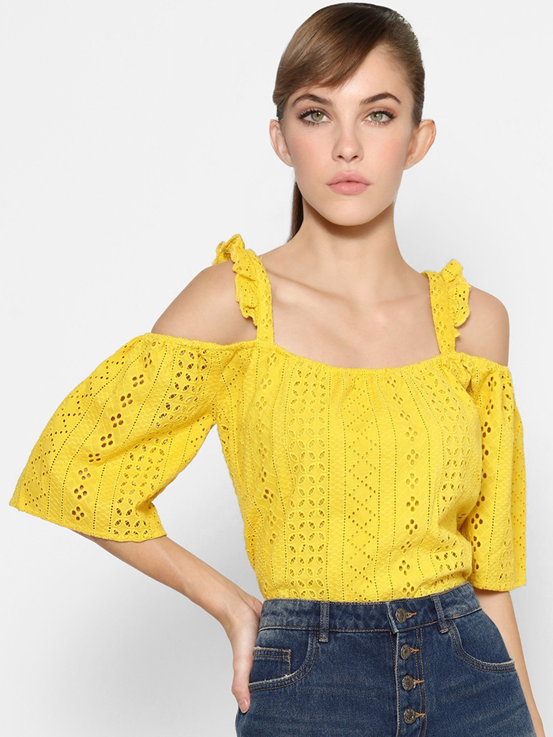 

ONLY Yellow Pure Cotton Crop Top