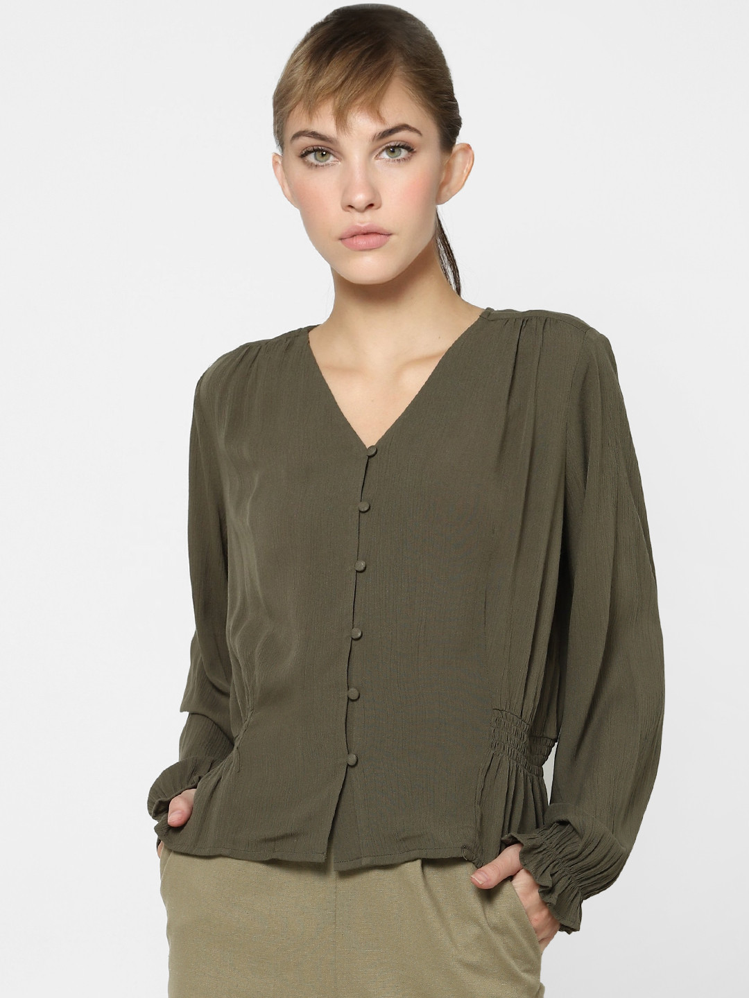

ONLY Olive Puff Sleeve Top
