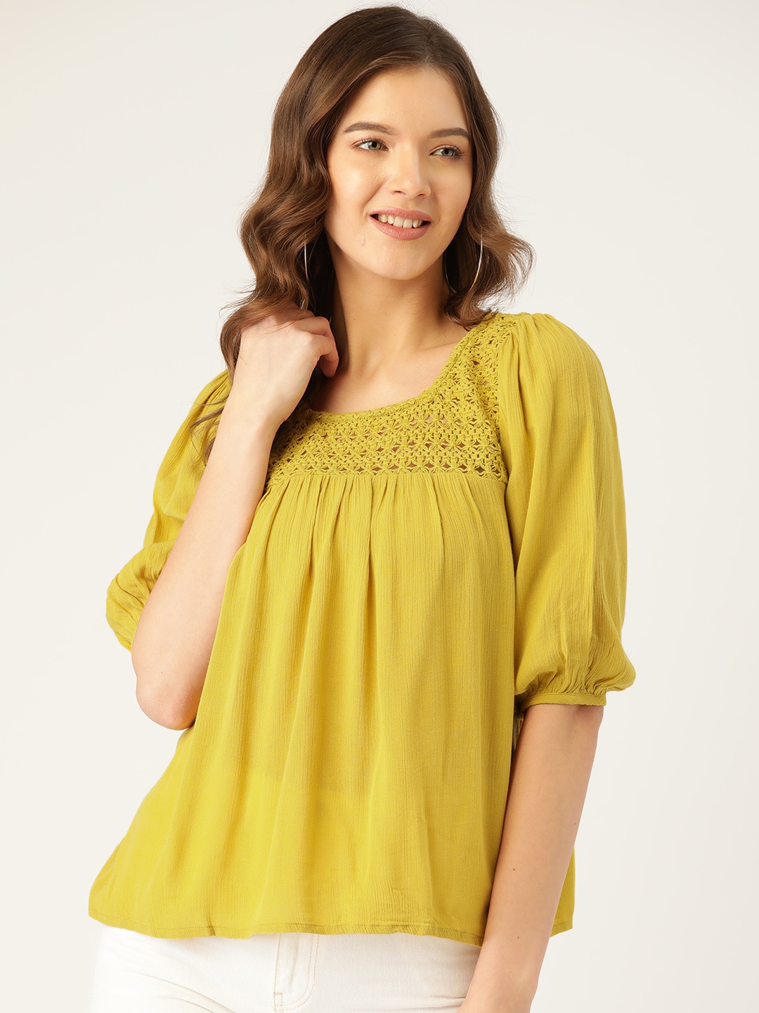 

ONLY Yellow Puff Sleeve A-Line Top