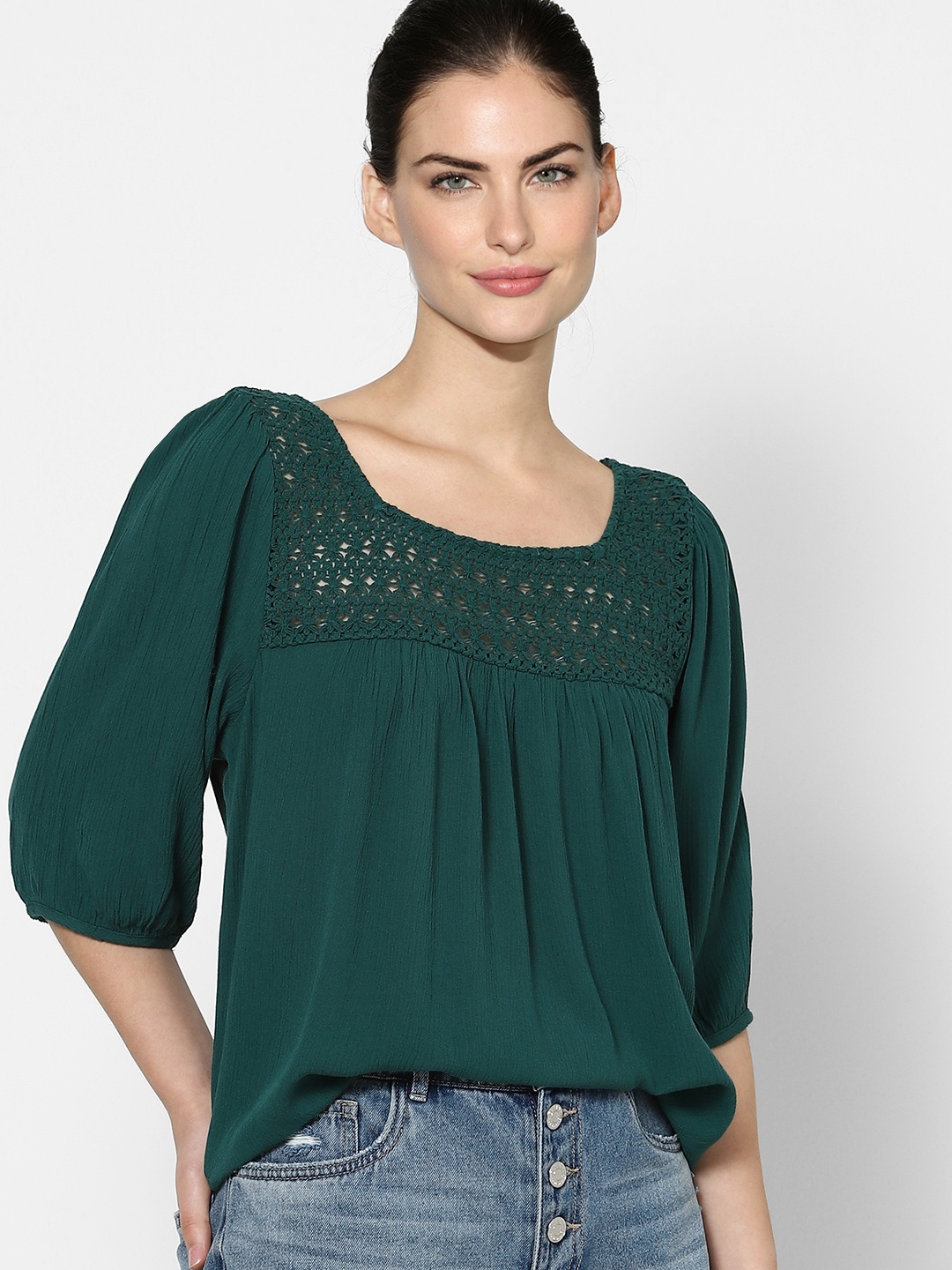 

ONLY Green Puff Sleeve Regular Top