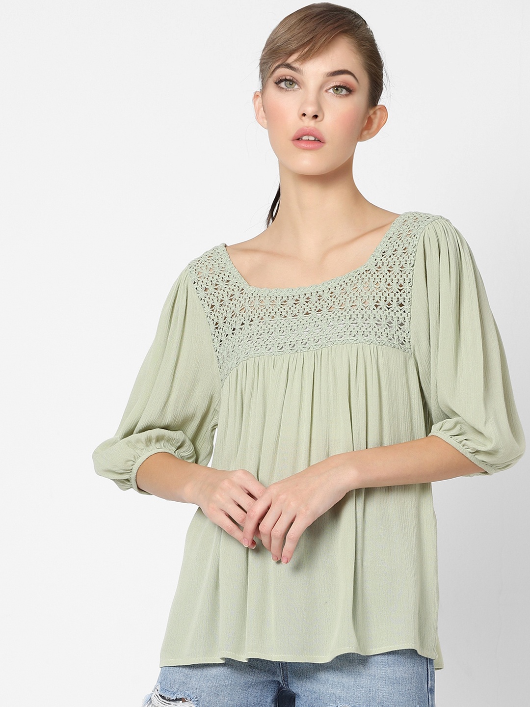 

ONLY Green Puff Sleeve Regular Top