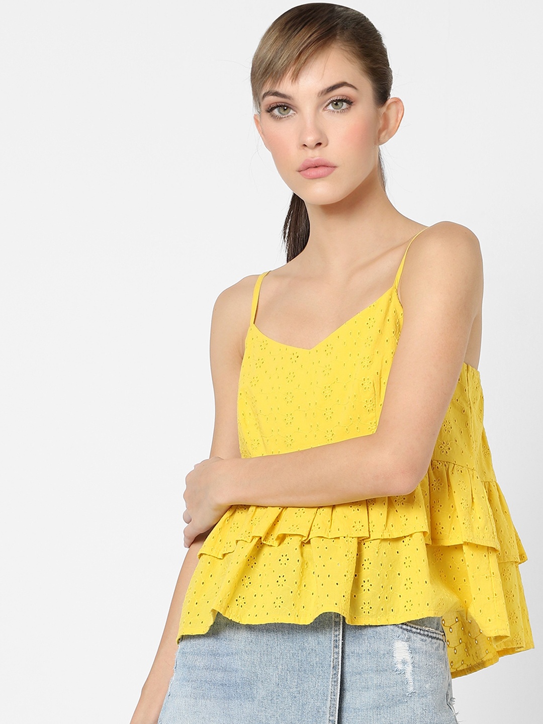 

ONLY Women Yellow Solid Shoulder Strap Regular Top